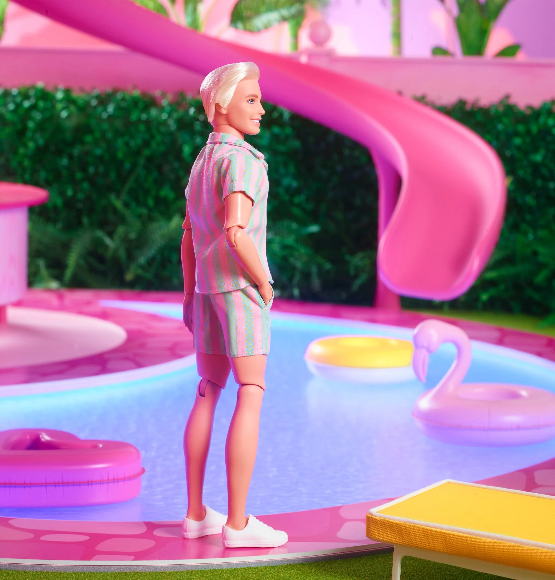 Barbie The Movie Ken Doll Wearing Pastel Striped Beach Matching Set - Image 3