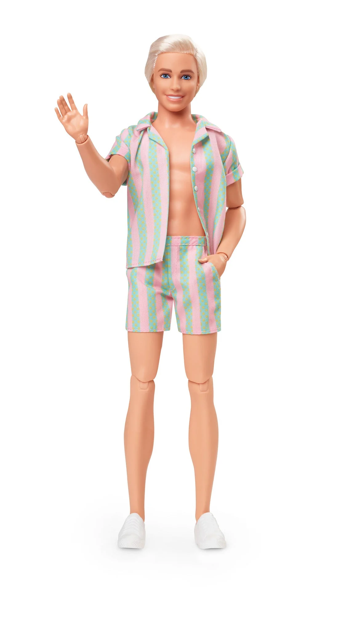 Barbie The Movie Ken Doll Wearing Pastel Striped Beach Matching Set - Image 7