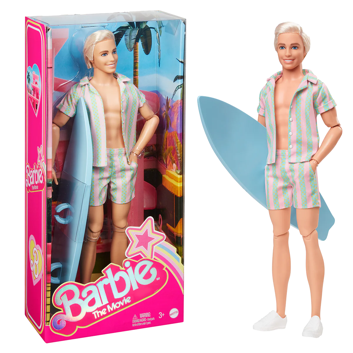 Barbie The Movie Ken Doll Wearing Pastel Striped Beach Matching Set - Image 9