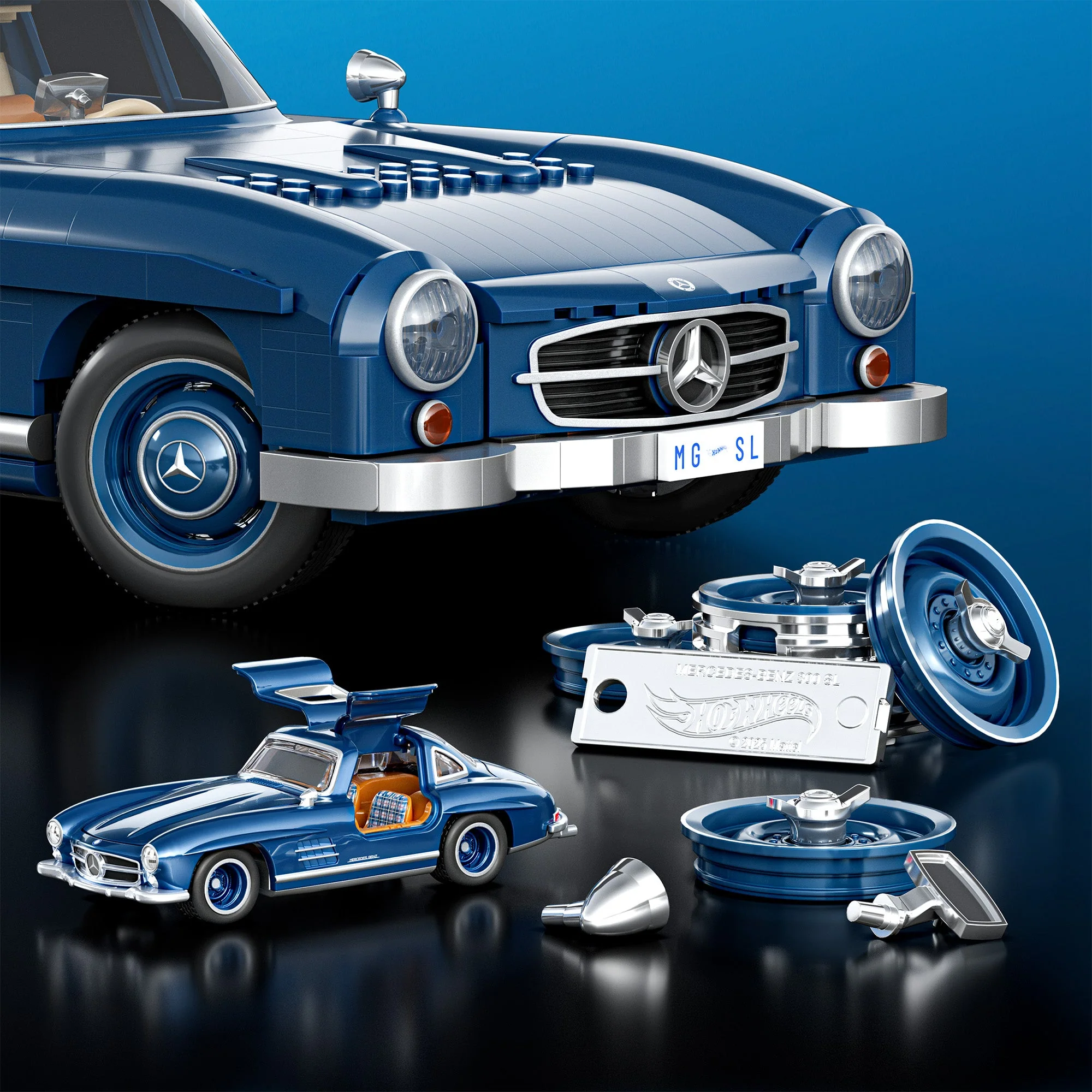 Mattel Brick Shop Hot Wheels Mercedes-Benz 300 SL Building Set - Image 7