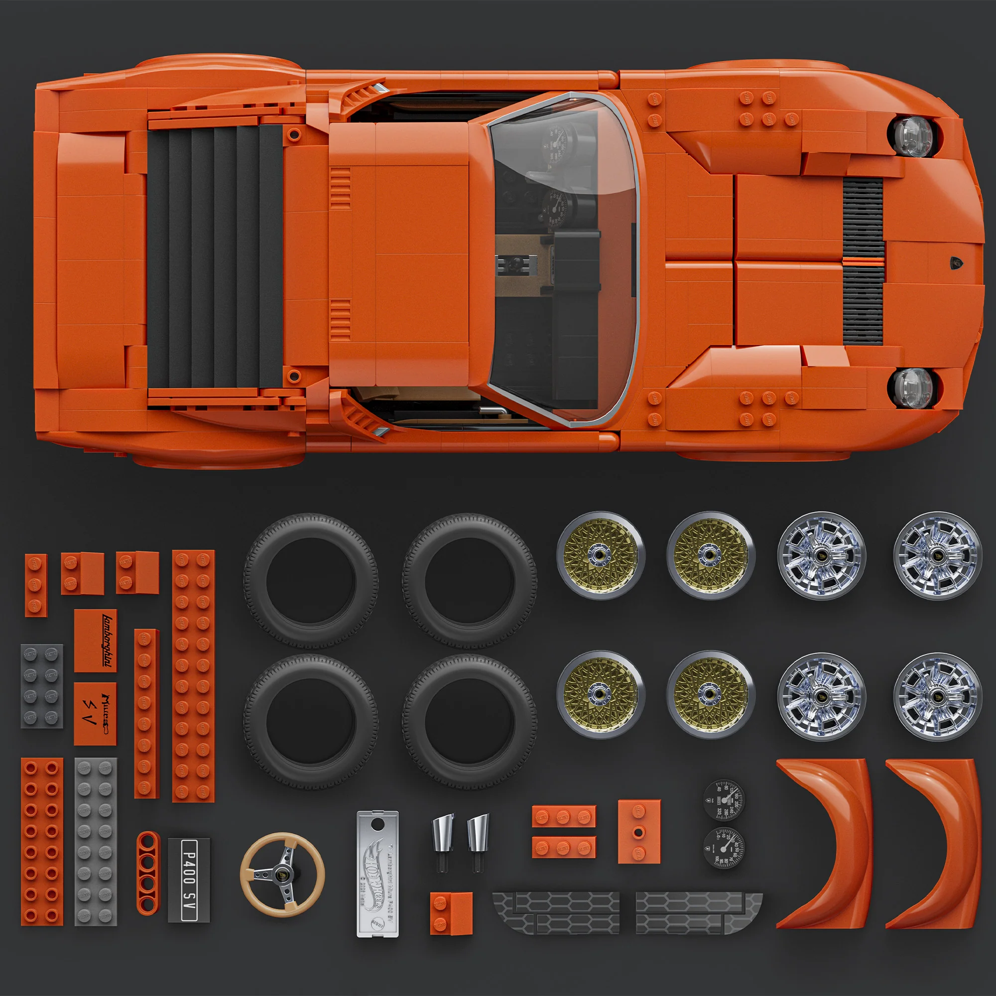 Mattel Brick Shop x Hot Wheels Lamborghini Miura P400 SV Building Collectible Set - Image 5