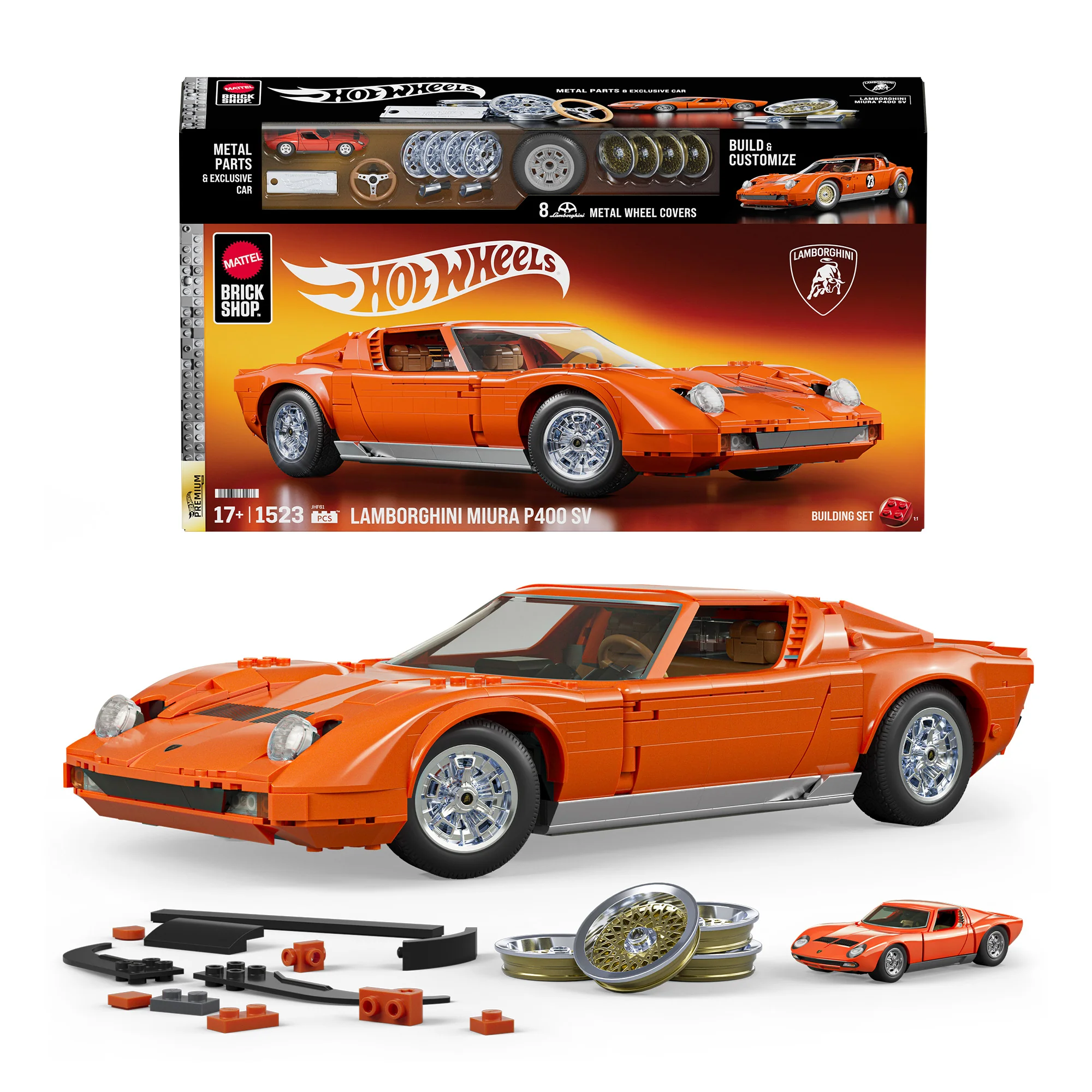 Mattel Brick Shop x Hot Wheels Lamborghini Miura P400 SV Building Collectible Set - Image 8